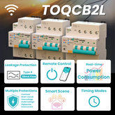 TOQCB2L-JWT Typ A RCBO Tuya Wi-Fi (Fehlerstrom-Schutzschalter mit Überstromschutz) | Fehlerstromschutz 30mA 2P 3P 4P 1-63A Einstellbar | Fernsteuerung, Echtzeit-Überwachung, Zeitmodi TONGOU